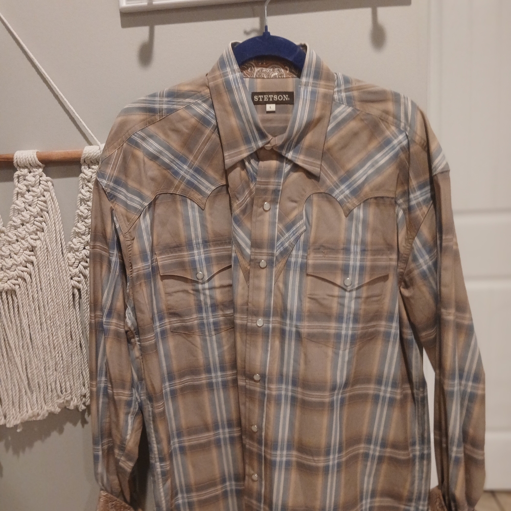 Stetson Tan and Blue Plaid Shirt